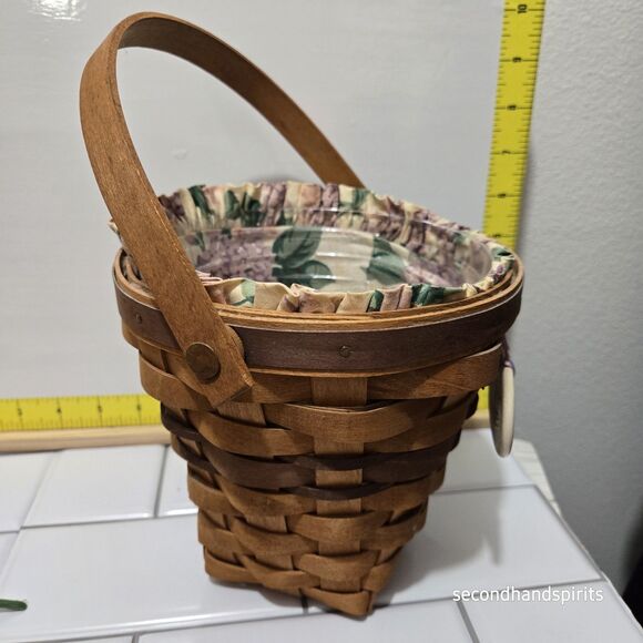 Longaberger 1994 May Series Lilac Basket, Liner, Tie On,  Protector set - Picture 8 of 10